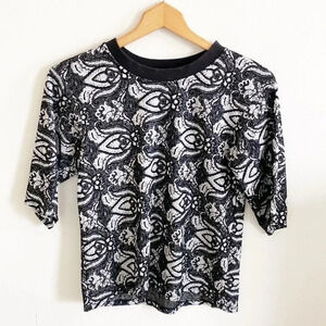 Topshop black and silver lace print 3/4 sleeve top